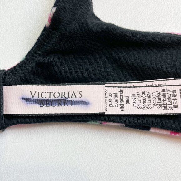 NWOT Victoria's Secret Bra 32B T-Shirt Push-Up Full Coverage Black Floral - Picture 6 of 8